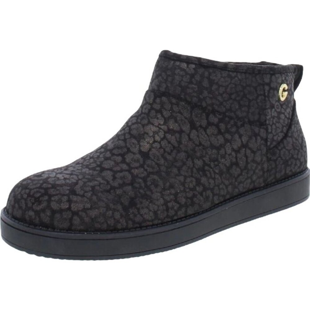 NEW GBG Los Angeles Alena Faux Fur Slip-On Ankle Boots Black/Gold‎ Size 6.5